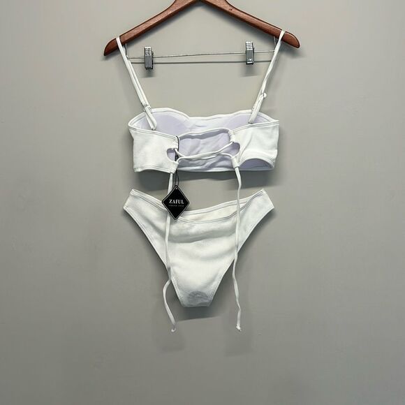 ZAFUL Women’s Strapless Lace Up Bikini Bandeau 2 Piece Swimsuit White Small - Picture 6 of 7